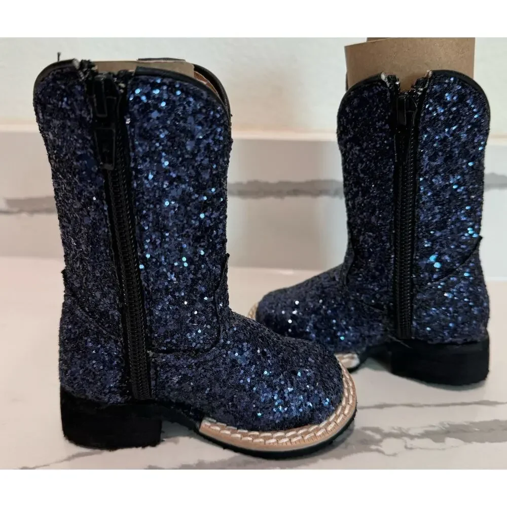 Tanner Mark‎ Girls Stormie Cobalt Glitter Cowboy Boots Infant Size 3 Navy